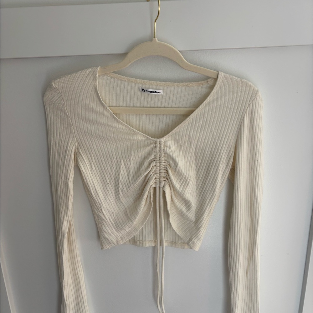 Reformation Cream Ribbed Crop Top
